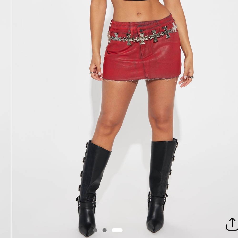 Move Along Coated Denim Mini Skirt - Red